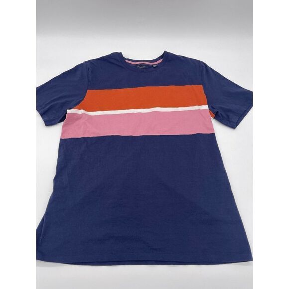 Ted Baker London T-Shirt Striped Short Sleeves Sz M Crew Neck Cotton Multicolor - Picture 4 of 10